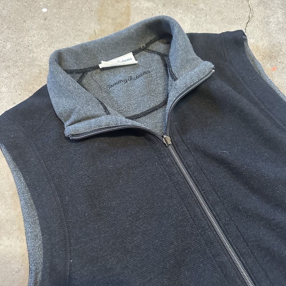 Tommy Bahama Flip Coast Full Zip Vest Mens XL Reversible Heather Cotton Gray - Picture 2 of 10